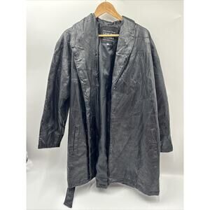 Italian Stone Design Black Leather Jacket by Navarre Co. 1980s Men’s XXL 2XL